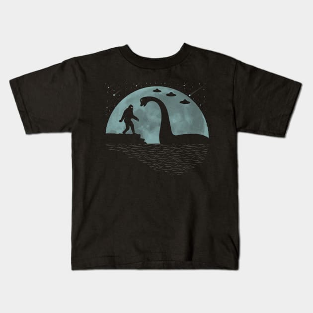 Bigfoot Loch Ness Monster Nessie Ufo Kids T-Shirt by Tesszero